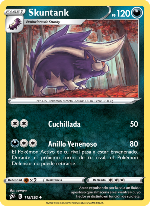 Skuntank 115 — Choque Rebelde (Spanish Pokémon TCG card)