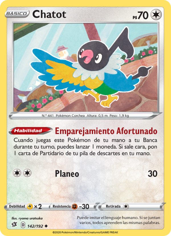 Chatot 142 — Choque Rebelde (Spanish Pokémon TCG card)
