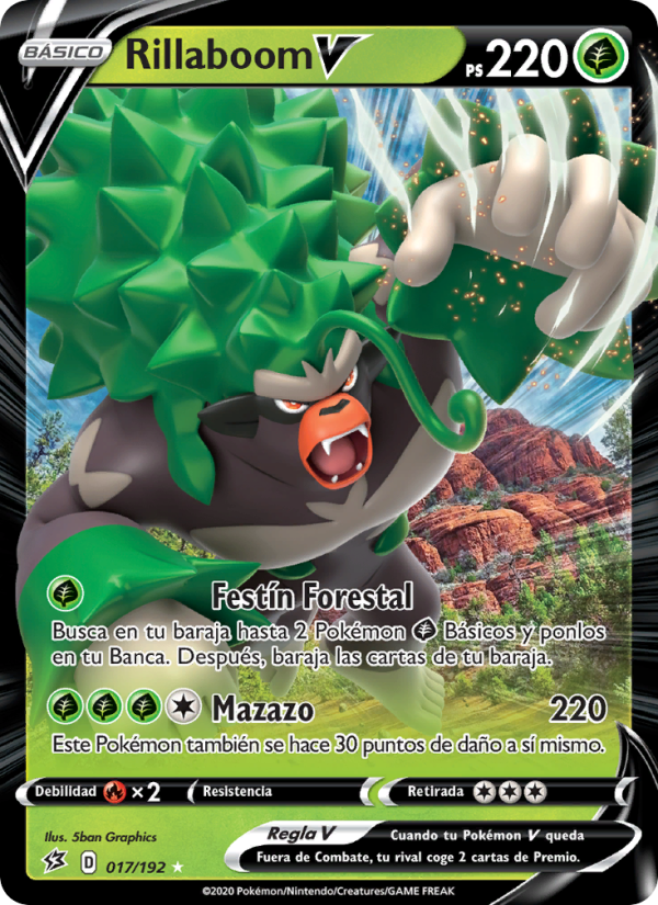 Rillaboom V 17 — Choque Rebelde (Spanish Pokémon TCG card)