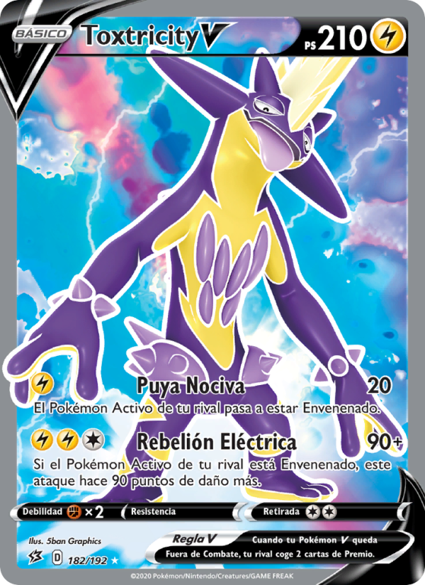 Toxtricity V 182 — Choque Rebelde (Spanish Pokémon TCG card)