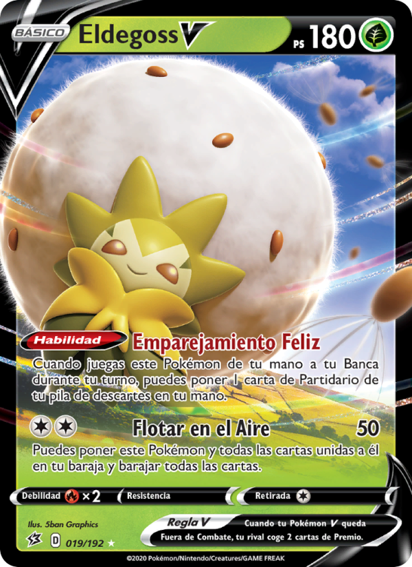 Eldegoss V 19 — Choque Rebelde (Spanish Pokémon TCG card)
