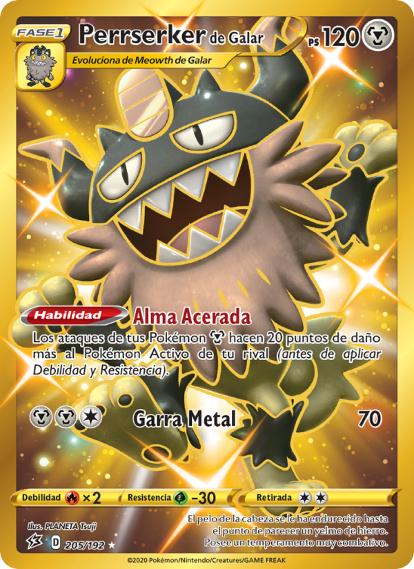 Perrserker de Galar 205 — Choque Rebelde (Spanish Pokémon TCG card)
