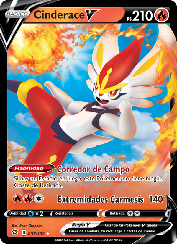 Cinderace V 35 — Choque Rebelde (Spanish Pokémon TCG card)