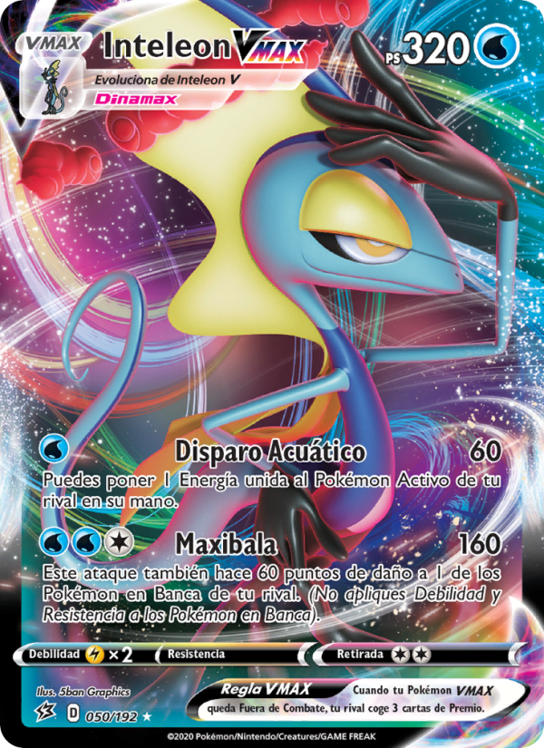 Inteleon VMAX 50 — Choque Rebelde (Spanish Pokémon TCG card)