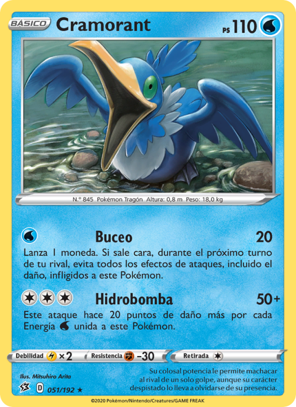 Cramorant 51 — Choque Rebelde (Spanish Pokémon TCG card)