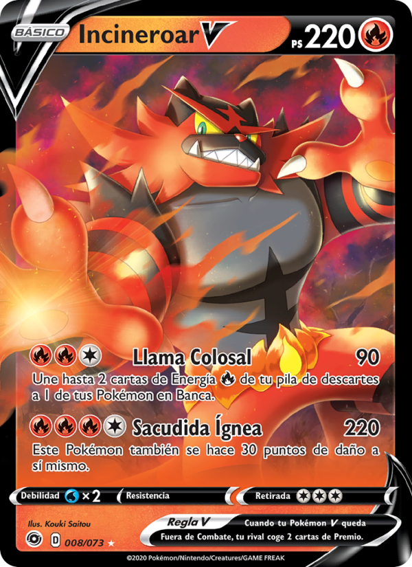 Incineroar V 8 — Camino de Campeones (Spanish Pokémon TCG card)