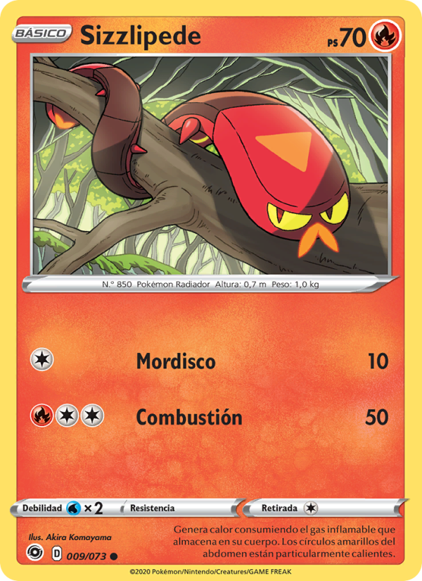 Sizzlipede 9 — Camino de Campeones (Spanish Pokémon TCG card)