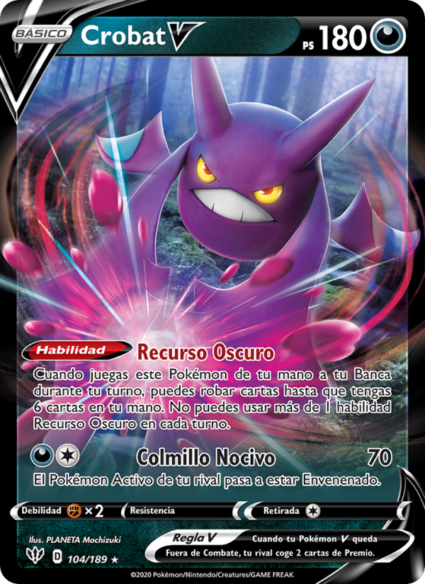 Crobat V 104 — Oscuridad Incandescente (Spanish Pokémon TCG card)