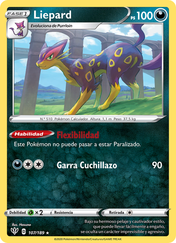 Liepard 107 — Oscuridad Incandescente (Spanish Pokémon TCG card)