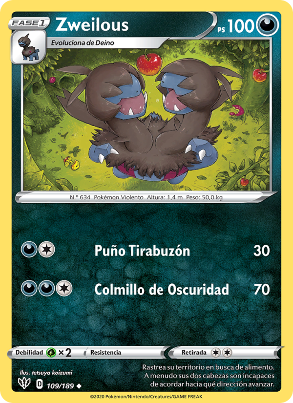 Zweilous 109 — Oscuridad Incandescente (Spanish Pokémon TCG card)
