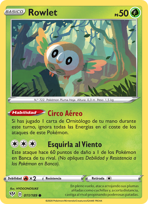 Rowlet 11 — Oscuridad Incandescente (Spanish Pokémon TCG card)