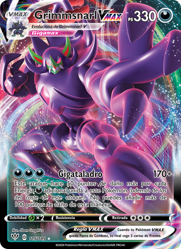 Grimmsnarl VMAX 115 — Oscuridad Incandescente (Spanish Pokémon TCG card)