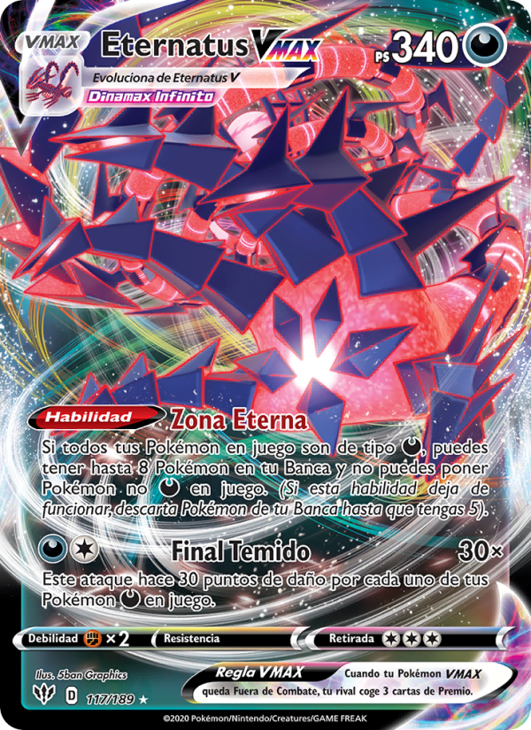 Eternatus VMAX 117 — Oscuridad Incandescente (Spanish Pokémon TCG card)