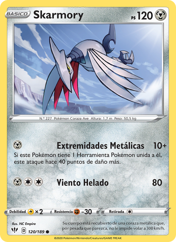 Skarmory 120 — Oscuridad Incandescente (Spanish Pokémon TCG card)