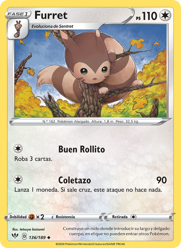 Furret 136 — Oscuridad Incandescente (Spanish Pokémon TCG card)