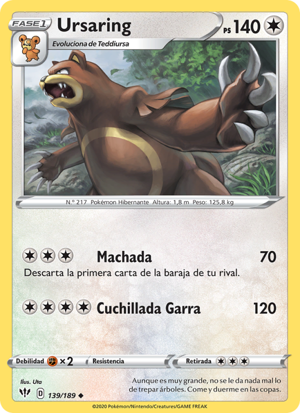 Ursaring 139 — Oscuridad Incandescente (Spanish Pokémon TCG card)