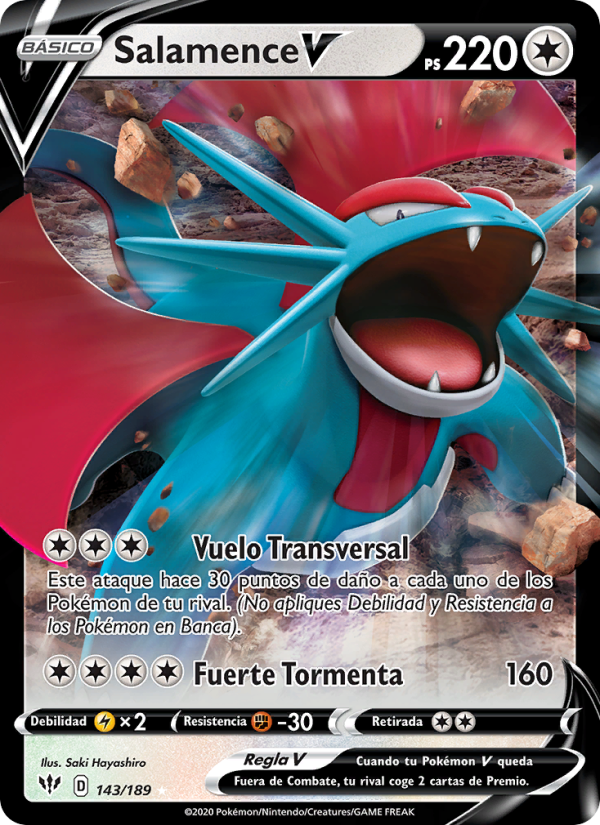 Salamence V 143 — Oscuridad Incandescente (Spanish Pokémon TCG card)