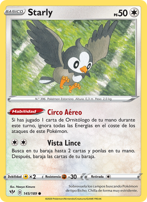 Starly 145 — Oscuridad Incandescente (Spanish Pokémon TCG card)