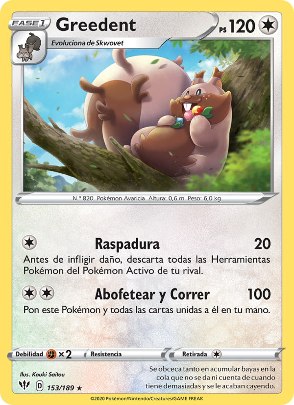 Greedent 153 — Oscuridad Incandescente (Spanish Pokémon TCG card)