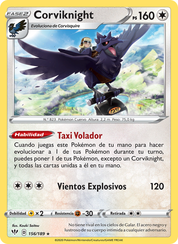 Corviknight 156 — Oscuridad Incandescente (Spanish Pokémon TCG card)