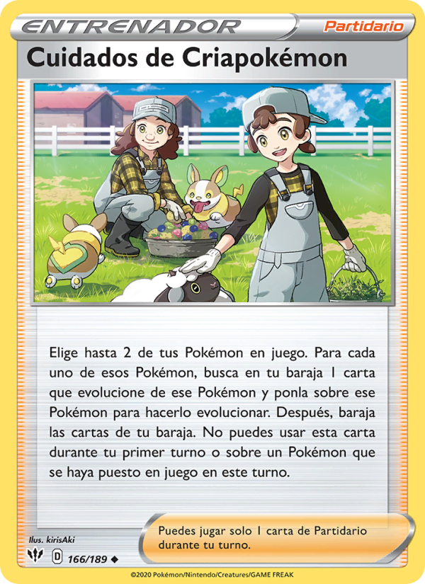 Cuidados de Criapokémon 166 — Oscuridad Incandescente (Spanish Pokémon TCG card)