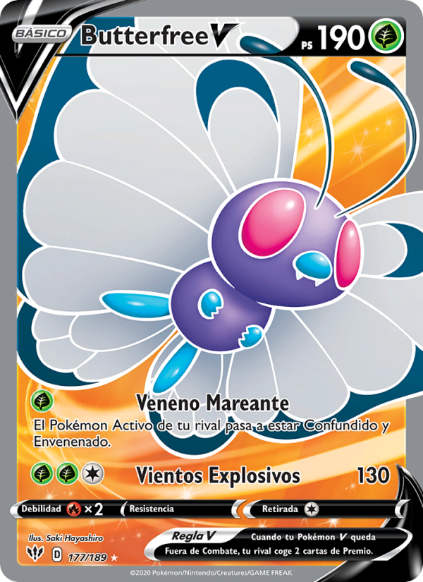 Butterfree V 177 — Oscuridad Incandescente (Spanish Pokémon TCG card)