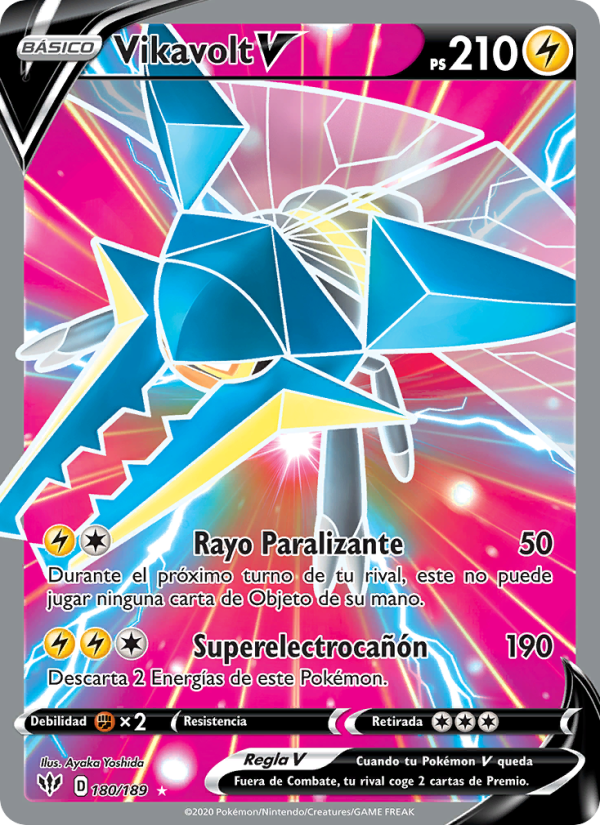 Vikavolt V 180 — Oscuridad Incandescente (Spanish Pokémon TCG card)