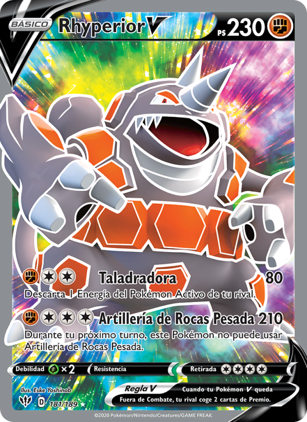 Rhyperior V 181 — Oscuridad Incandescente (Spanish Pokémon TCG card)