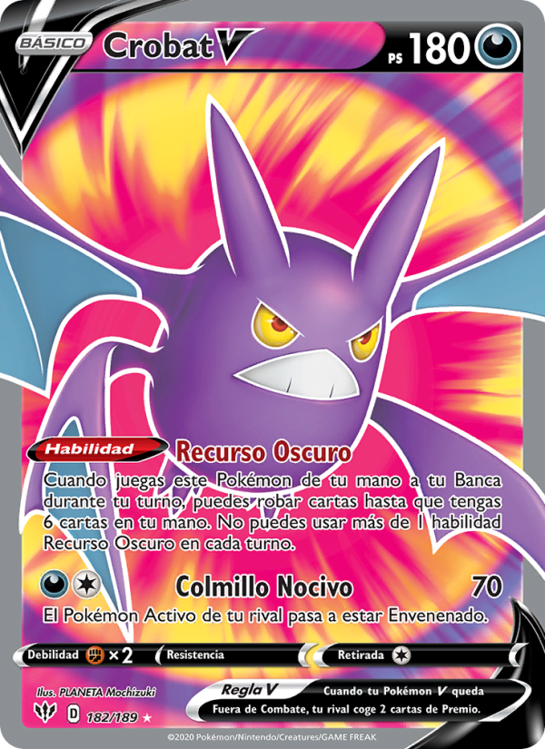 Crobat V 182 — Oscuridad Incandescente (Spanish Pokémon TCG card)