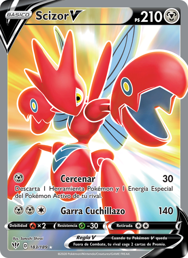 Scizor V 183 — Oscuridad Incandescente (Spanish Pokémon TCG card)