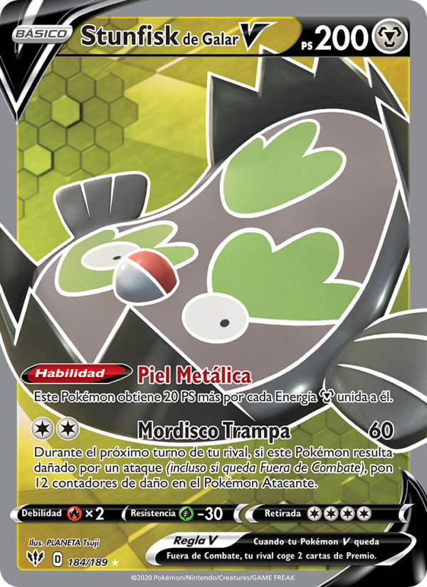 Stunfisk V de Galar 184 — Oscuridad Incandescente (Spanish Pokémon TCG card)