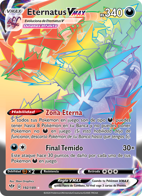 Eternatus VMAX 192 — Oscuridad Incandescente (Spanish Pokémon TCG card)