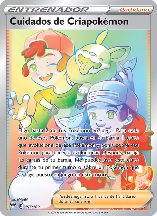 Cuidados de Criapokémon 195 — Oscuridad Incandescente (Spanish Pokémon TCG card)