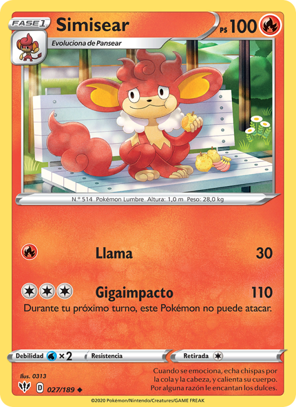 Simisear 27 — Oscuridad Incandescente (Spanish Pokémon TCG card)