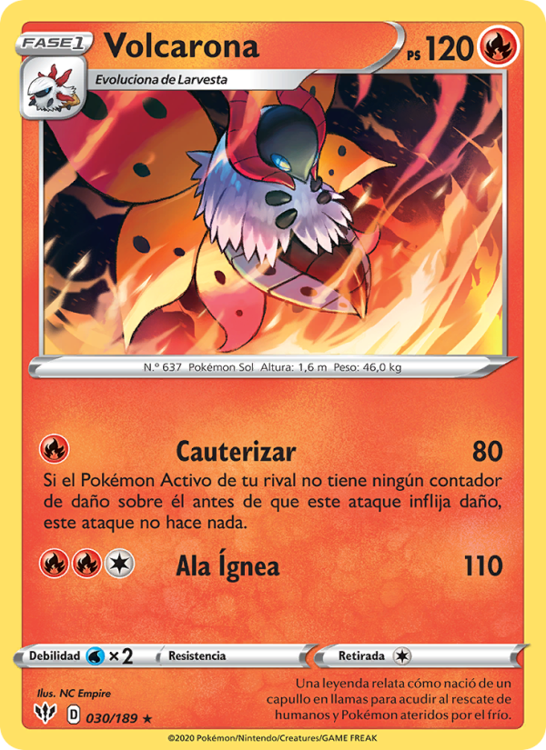 Volcarona 30 — Oscuridad Incandescente (Spanish Pokémon TCG card)