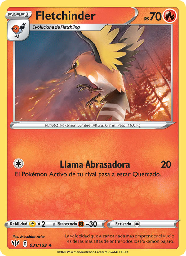 Fletchinder 31 — Oscuridad Incandescente (Spanish Pokémon TCG card)