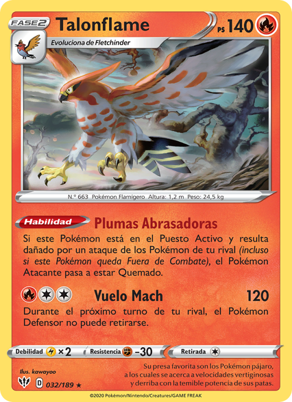 Talonflame 32 — Oscuridad Incandescente (Spanish Pokémon TCG card)