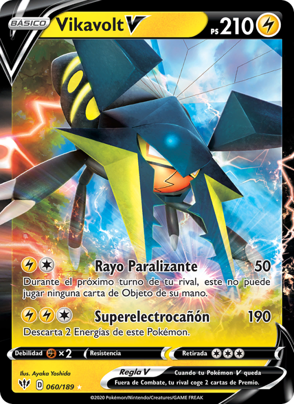 Vikavolt V 60 — Oscuridad Incandescente (Spanish Pokémon TCG card)