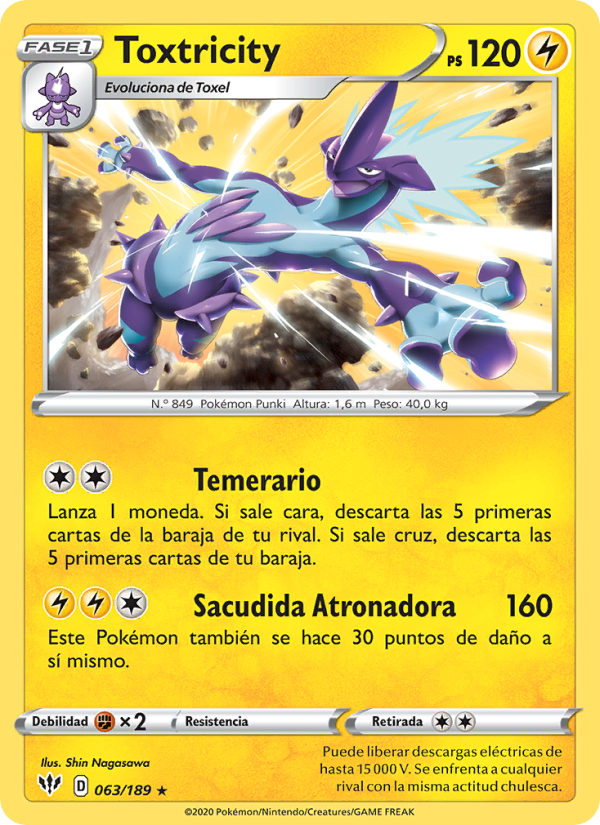 Toxtricity 63 — Oscuridad Incandescente (Spanish Pokémon TCG card)