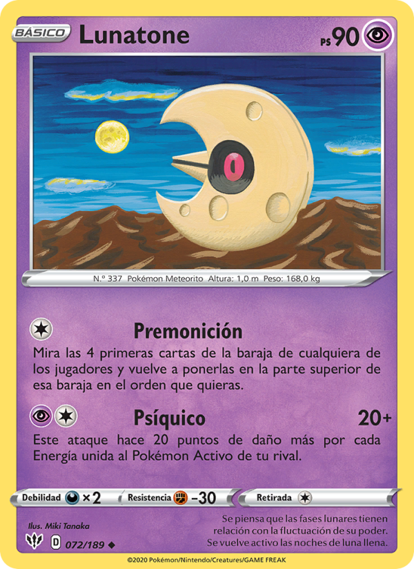 Lunatone 72 — Oscuridad Incandescente (Spanish Pokémon TCG card)