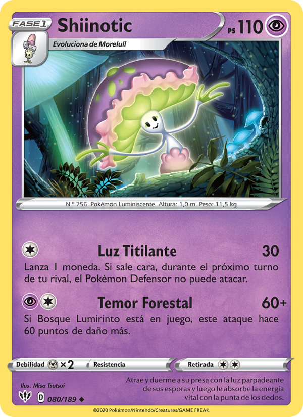 Shiinotic 80 — Oscuridad Incandescente (Spanish Pokémon TCG card)