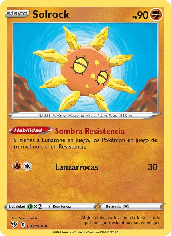 Solrock 92 — Oscuridad Incandescente (Spanish Pokémon TCG card)