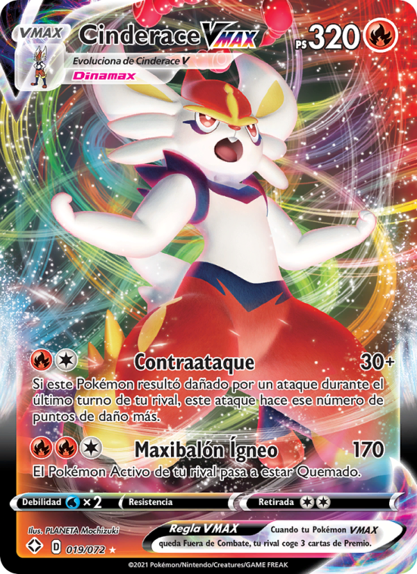 Cinderace VMAX 19 — Destinos Brillantes (Spanish Pokémon TCG card)