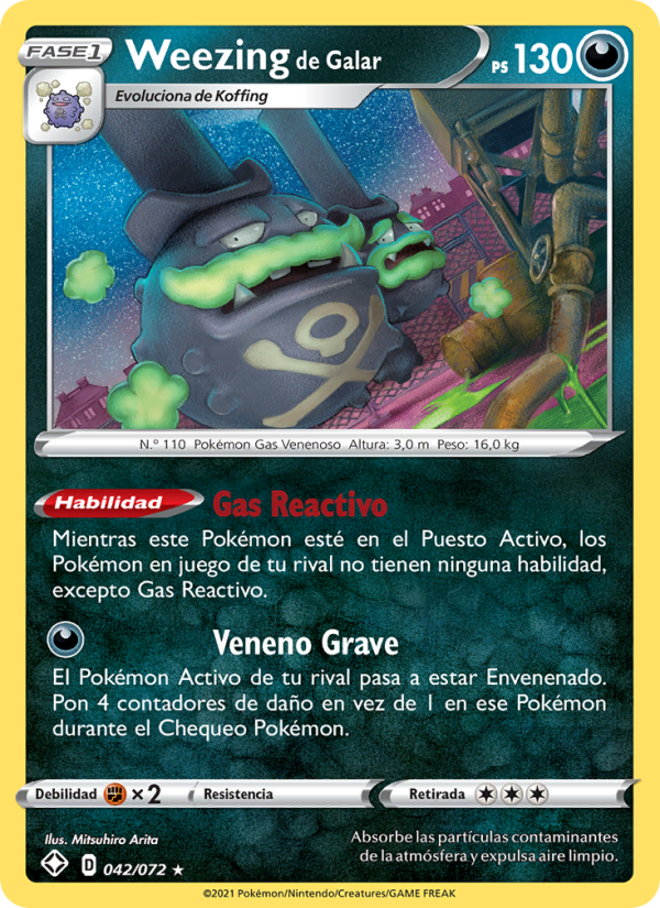 Weezing de Galar 42 — Destinos Brillantes (Spanish Pokémon TCG card)