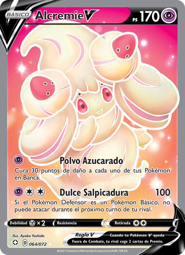 Alcremie V 64 — Destinos Brillantes (Spanish Pokémon TCG card)