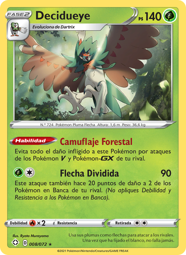 Decidueye 8 — Destinos Brillantes (Spanish Pokémon TCG card)