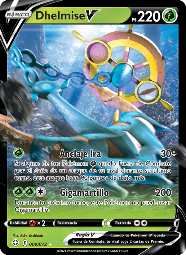 Dhelmise V 9 — Destinos Brillantes (Spanish Pokémon TCG card)