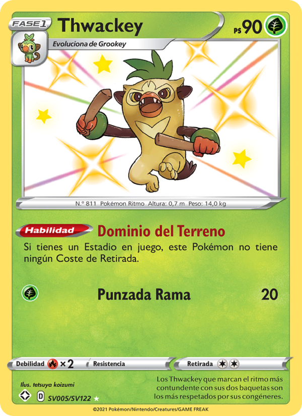 Thwackey SV005 — Destinos Brillantes (Spanish Pokémon TCG card)