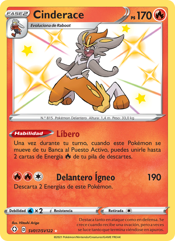 Cinderace SV017 — Destinos Brillantes (Spanish Pokémon TCG card)