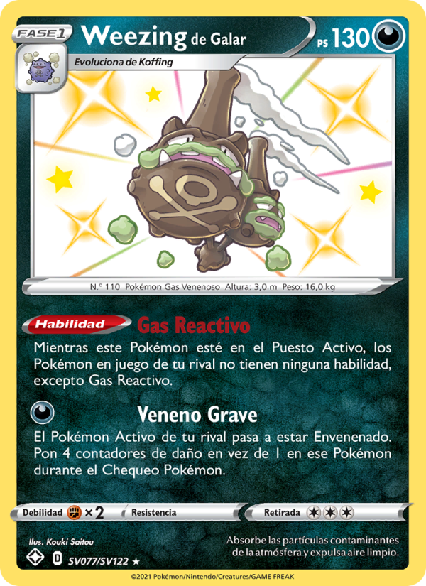 Weezing de Galar SV077 — Destinos Brillantes (Spanish Pokémon TCG card)